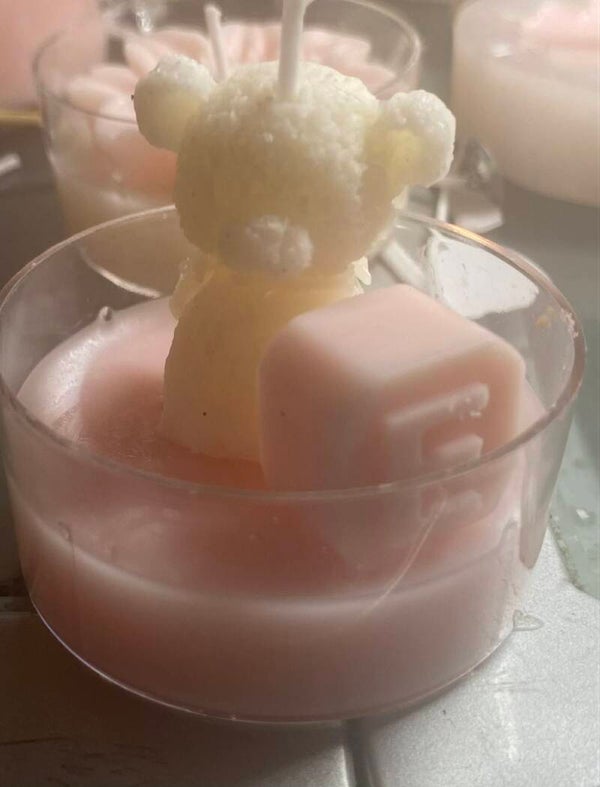 Bougie nounours pour fille + lettre idéale pour anniversaires, baptêmes ... (différents parfums disponibles)