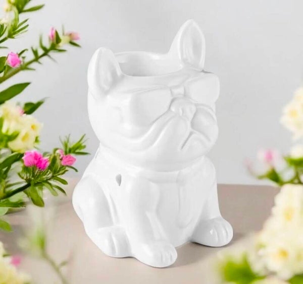 Brûle Parfum Bouledogue français en céramique Boubou blanc