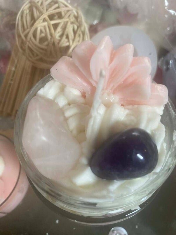 Bougie bien-être quartz, améthyste (plusieurs parfums disponibles)