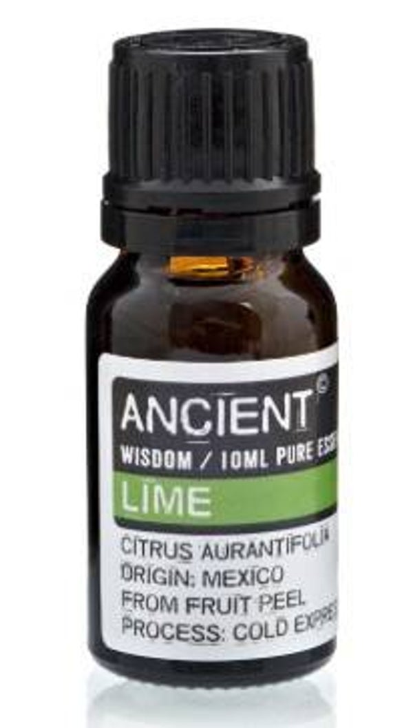 Huiles essentielles de citron vert (stimule un esprit fatigué, aide à soulager l'anxiété, l'apathie et la dépression, utile pour réduire les fièvres associées aux rhumes, maux de gorges et la grippe, augmente l'immunité, soulage la toux, la bronchite...)