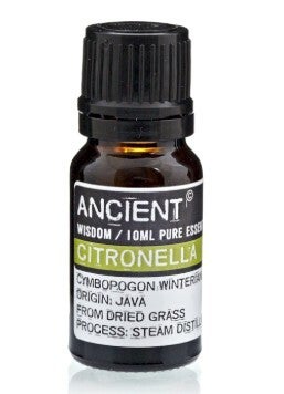 Huile essentielle de citronelle (utilisée pour la transpiration excessive, la peau et les cheveux gras, apaise les douleurs dues aux rhumatismes et à l'arthrite, bonne pour le système digestif, pour se débarrasser des parasites ...)