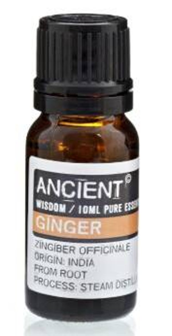 Huile essentielle de gingembre (aide à lutter contre la gueule de bois, le mas des transports, le rhume, la grippe, la toux, la sinusite, le mal de gorge, les plaies cutanées, la diarrhée, les coliques, les crampes, les frissons, combat la solitude...)