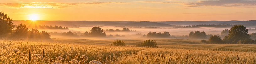 Champ au petit matin sous une lumière dorée rasante