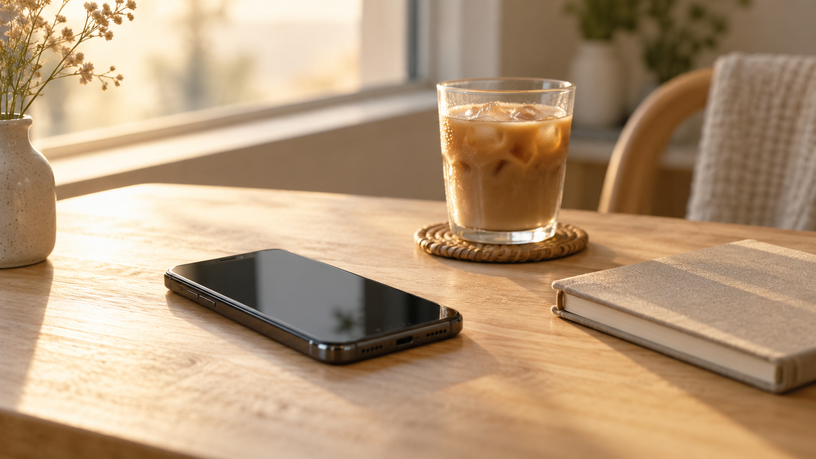 Téléphone posé près d'une fenêtre — l'attente d'une réponse