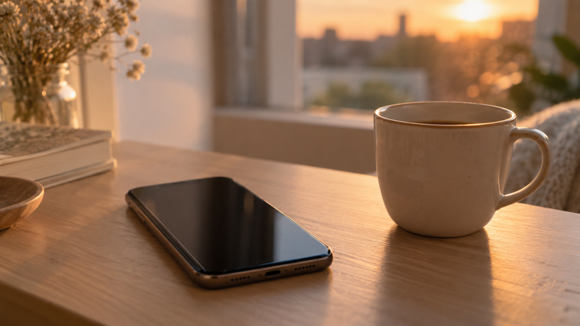 Téléphone posé près d'une fenêtre — un message qui revient