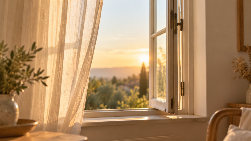 Fenêtre entrouverte au petit matin