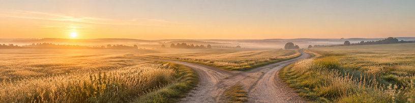 Chemin de campagne qui se divise en deux au petit matin