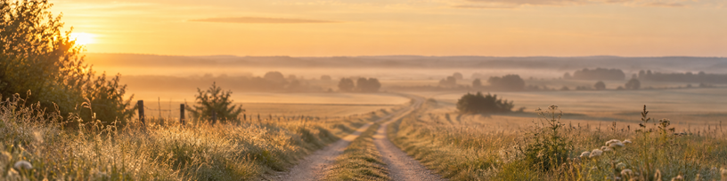 Chemin de campagne s'éloignant vers un horizon lointain