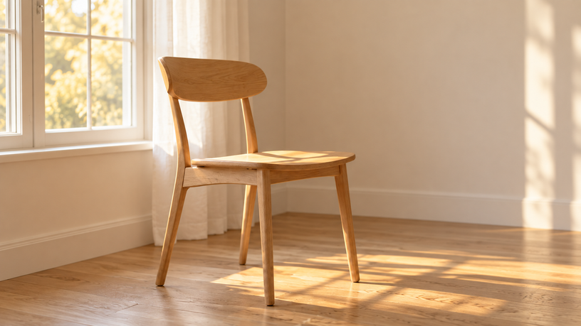 Chaise en bois clair dans une pièce lumineuse