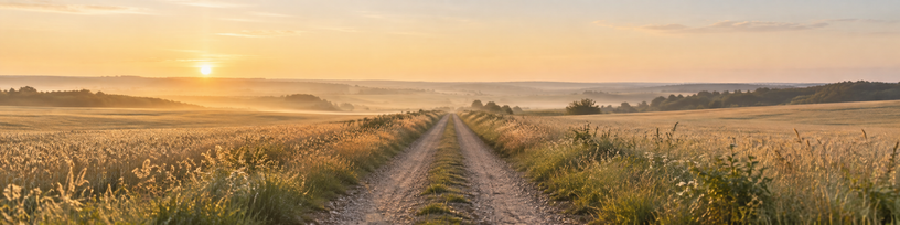 Chemin de campagne s'éloignant vers un horizon lointain