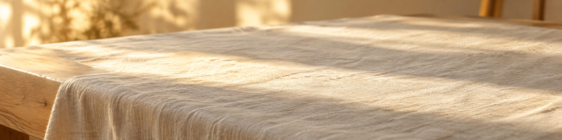 Nappe de lin écru sur une table en bois clair