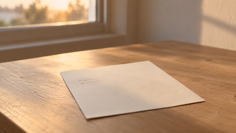 Feuille de papier avec deux lignes, posée près d'une fenêtre