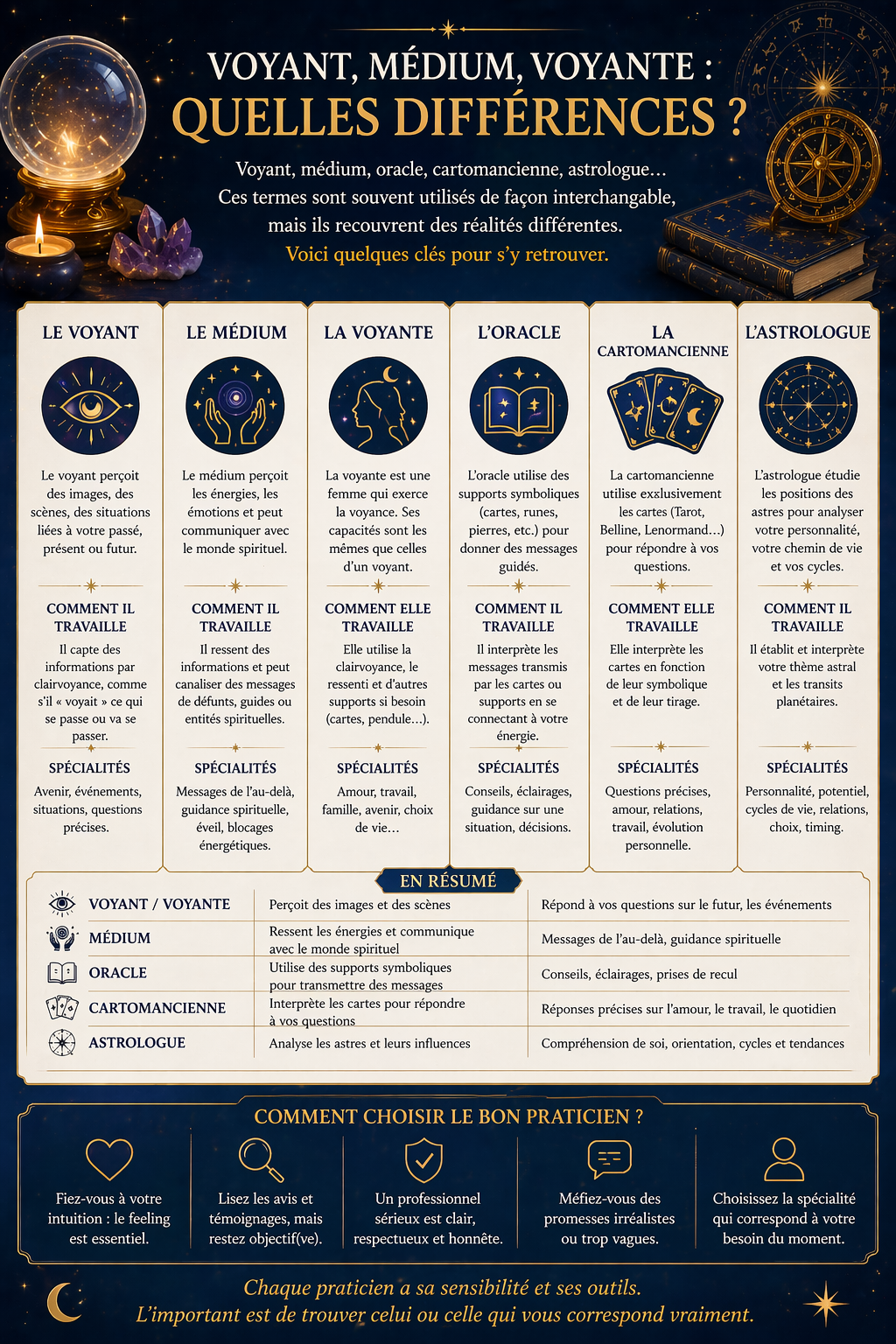 Différence voyant médium oracle cartomancien explication simple