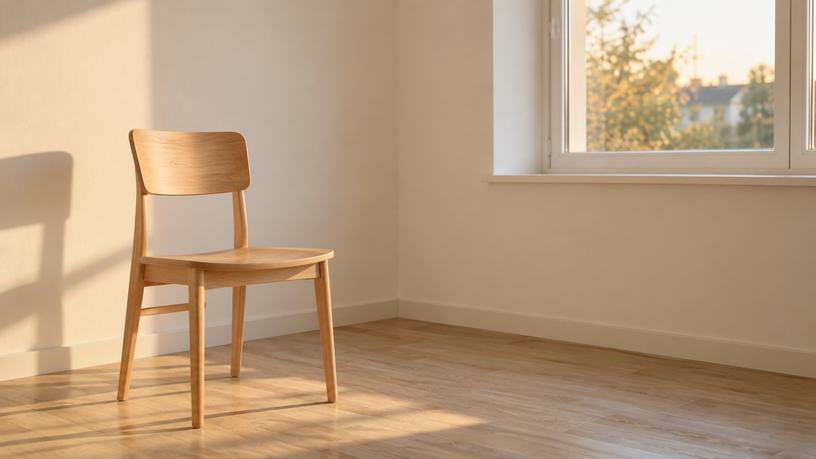 Chaise en bois clair dans une pièce lumineuse