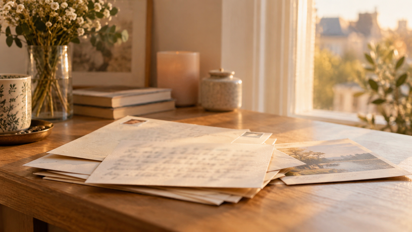 Pile de lettres manuscrites posée près d'une fenêtre