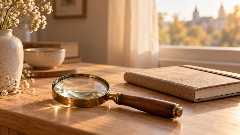 Loupe ancienne posée près d'une fenêtre — choisir un bon médium
