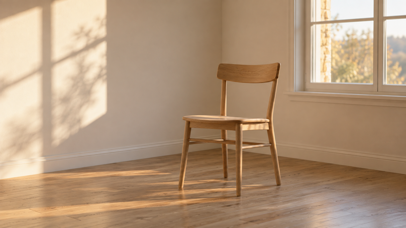 Chaise en bois clair dans une pièce lumineuse — magnétisme et énergie