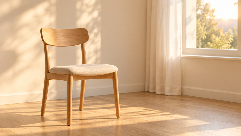 Chaise en bois clair dans une pièce lumineuse