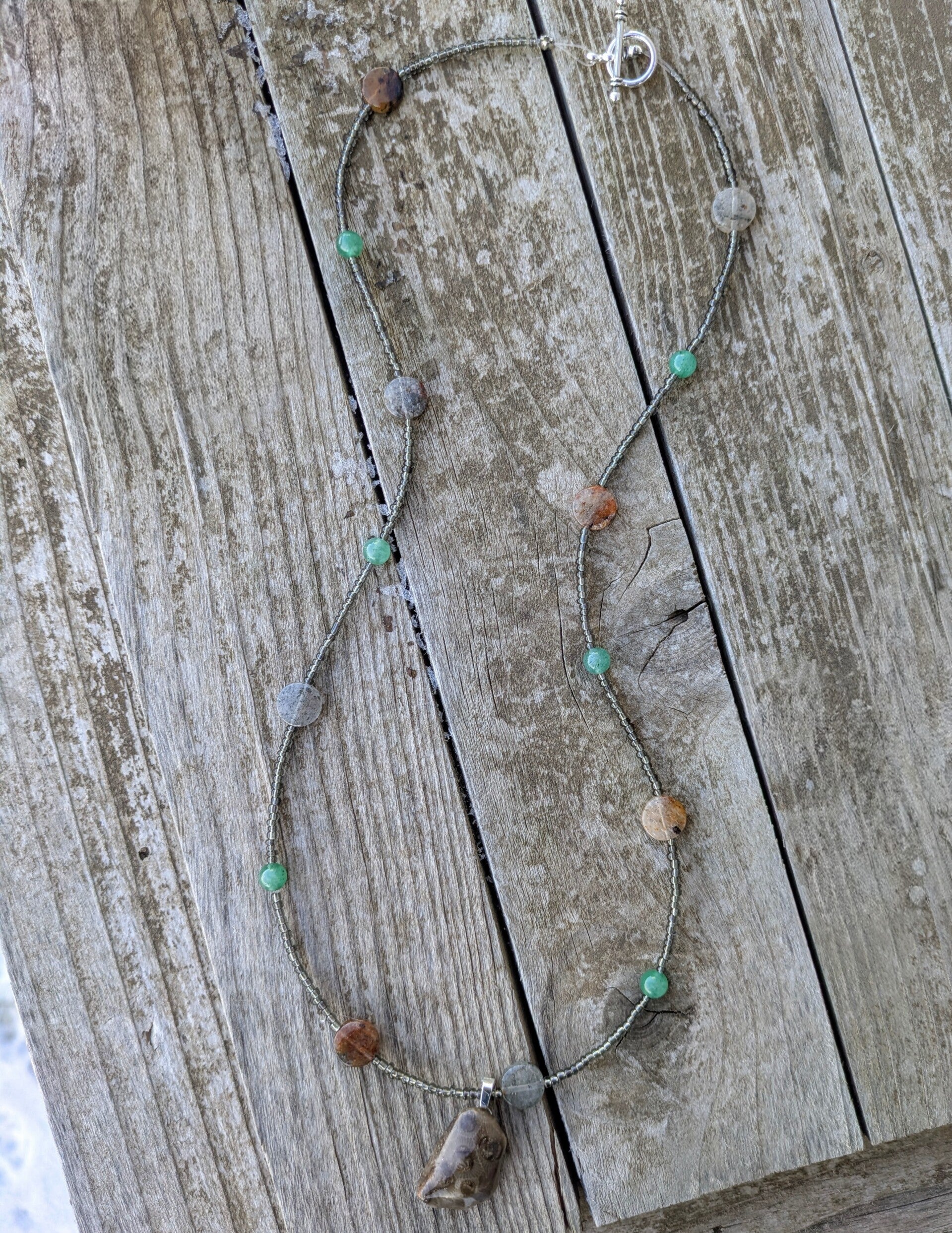 Lake Michigan Petoskey Stone Hand Beaded Necklace