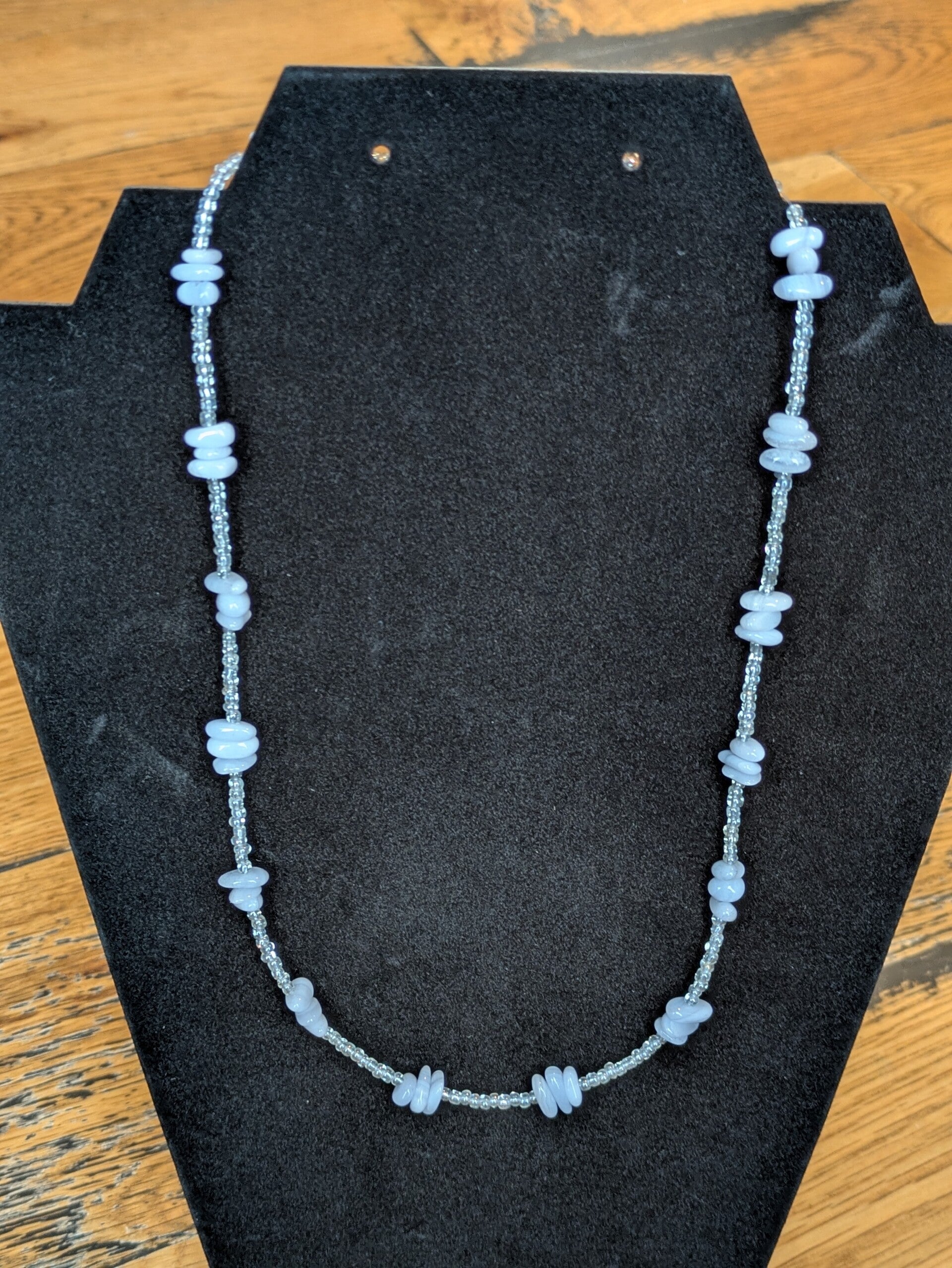 Blue Lace Agate Hand Beaded Necklace