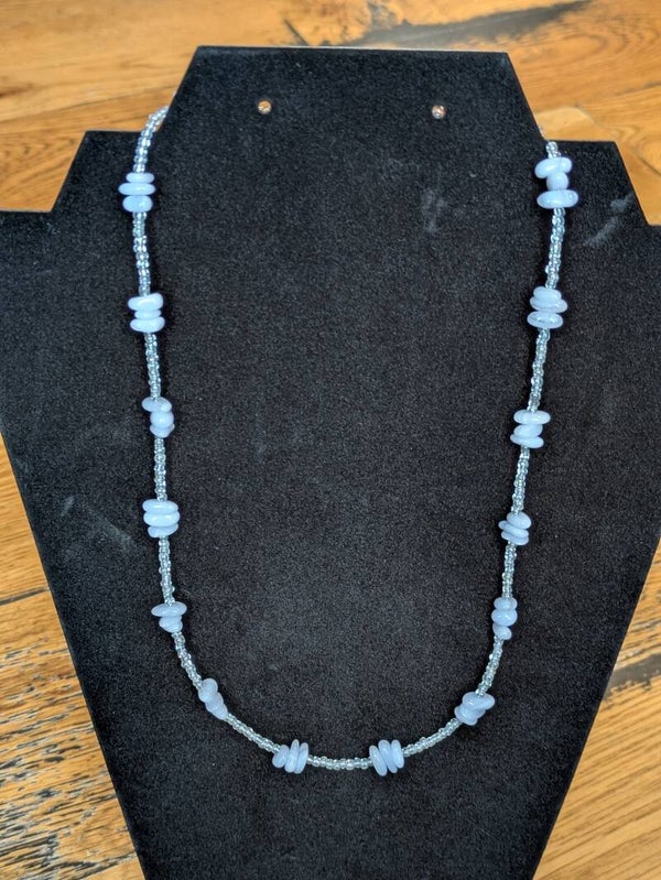 Blue Lace Agate Hand Beaded Necklace