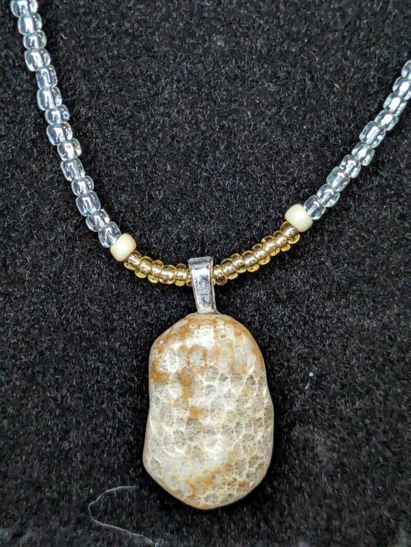 Lake Michigan Honeycomb Coral/Favosite Hand Beaded Necklace