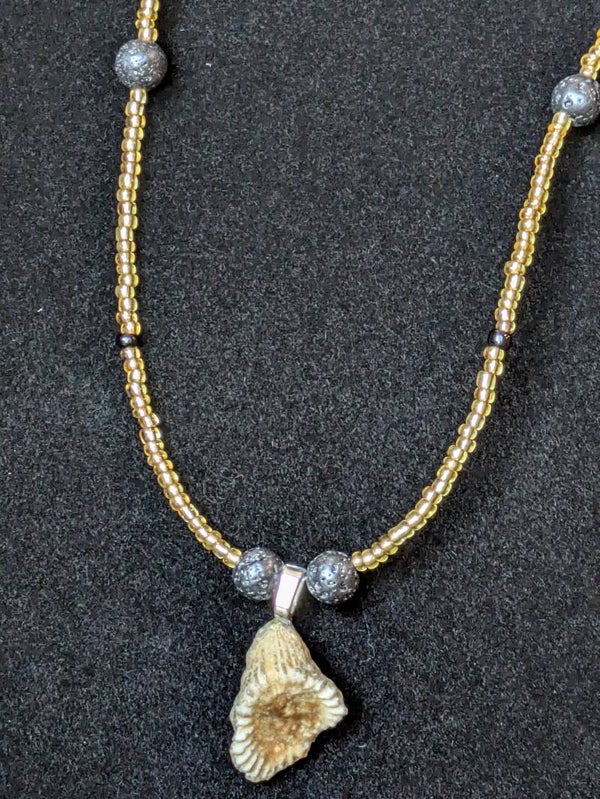 Horn Coral Fossil Hand Beaded Necklace