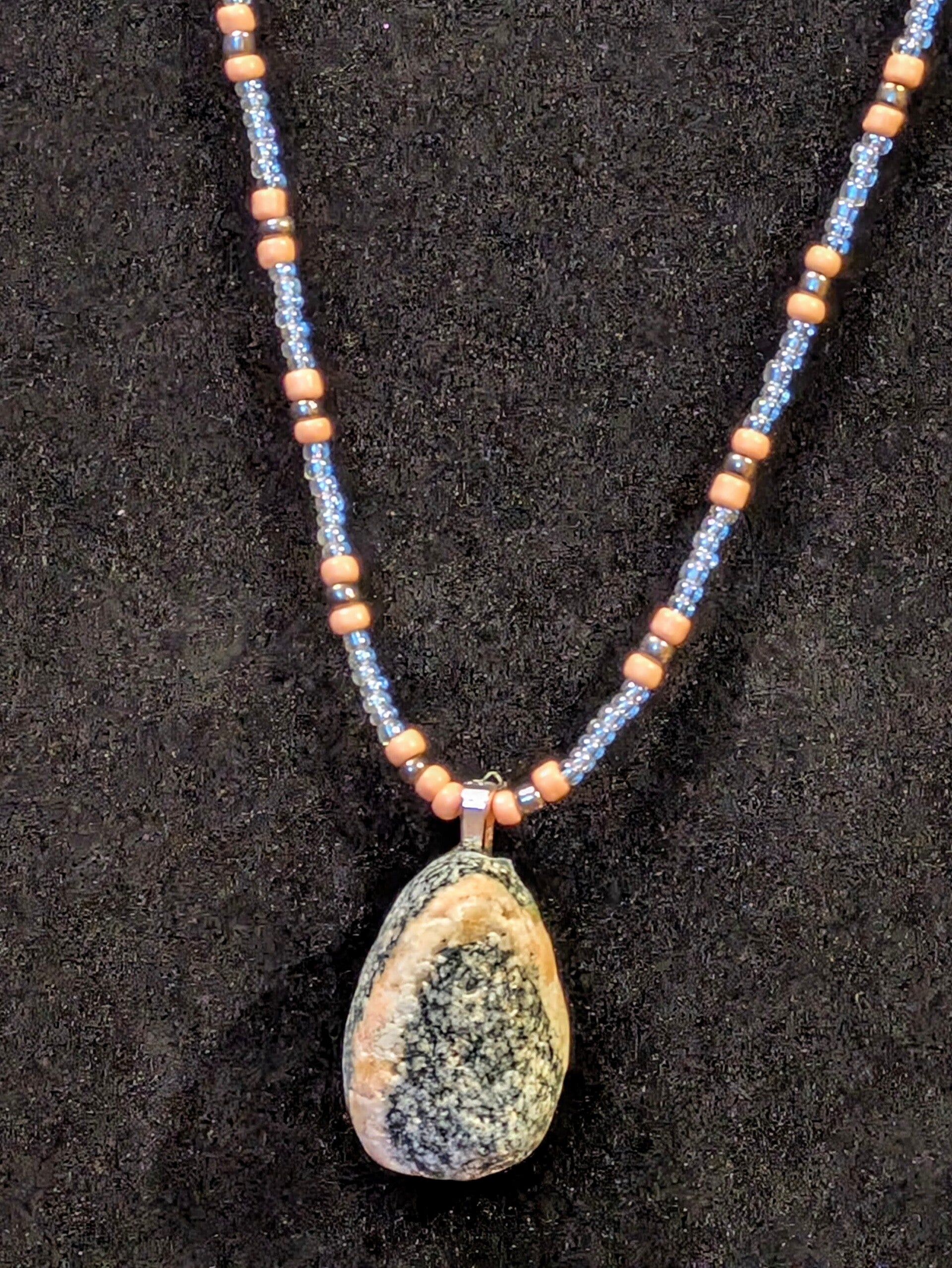 Hand Beaded Lake Michigan Granite Necklace