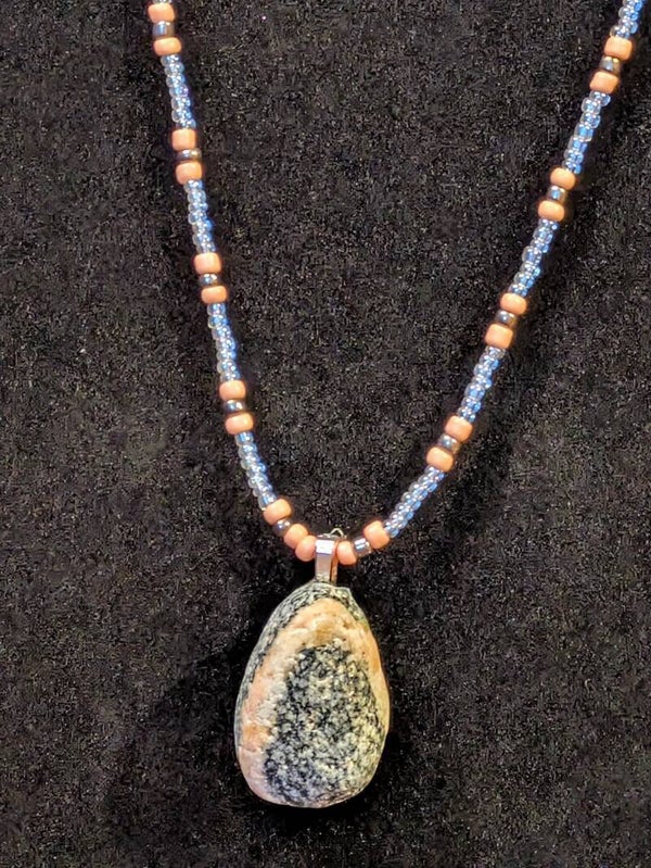 Hand Beaded Lake Michigan Granite Necklace