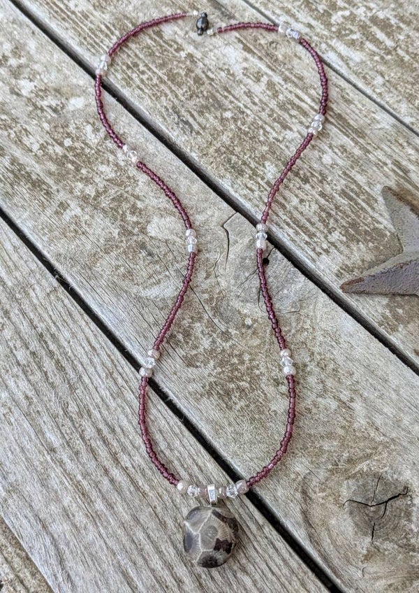 Lake Michigan Purple Petoskey Stone Necklace