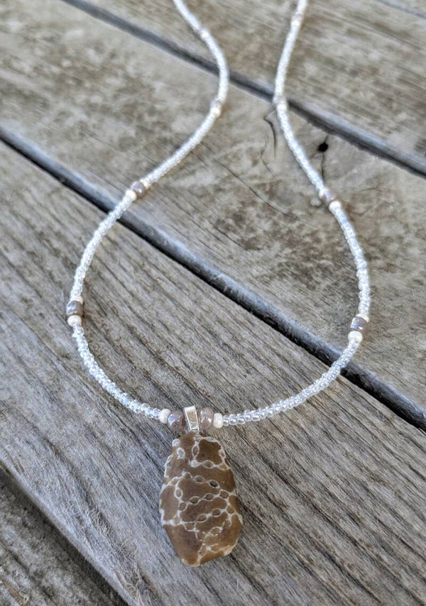 Lake Michigan Chain Coral Hand Beaded Necklace