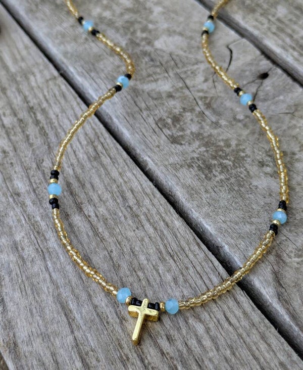 Hand Beaded Cross Necklace
