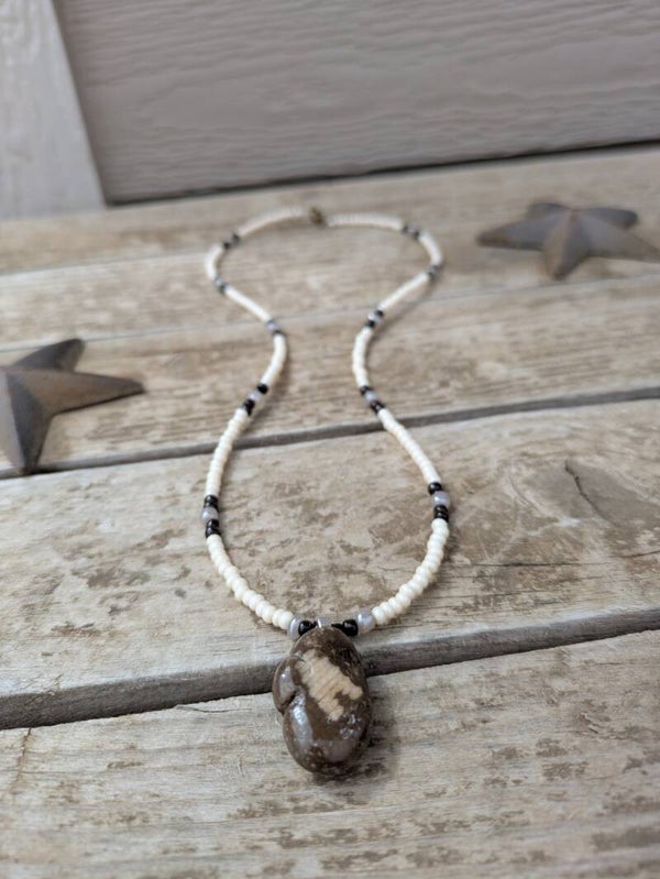 Hand Beaded Crinoid Fossil Necklace