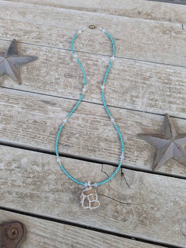 Hand Beaded Chain Coral Necklace