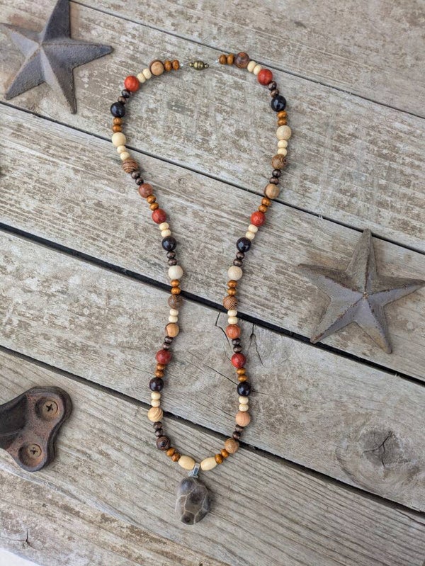 Hand Beaded Petoskey Stone Necklace