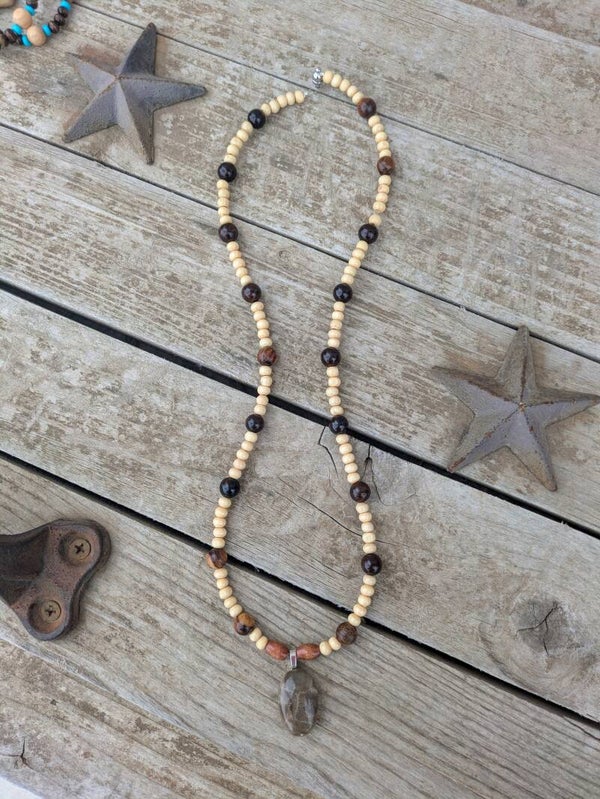 Hand Beaded Petoskey Stone Necklace
