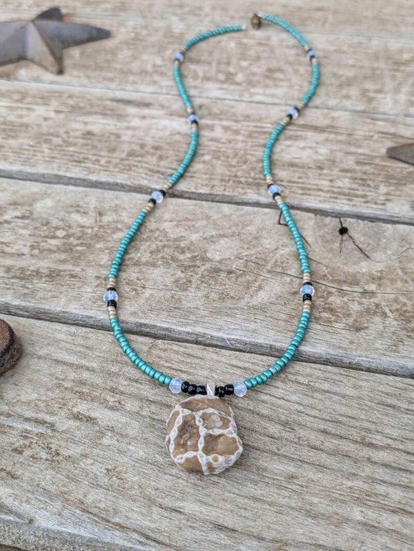 Hand Beaded Chain Coral Necklace