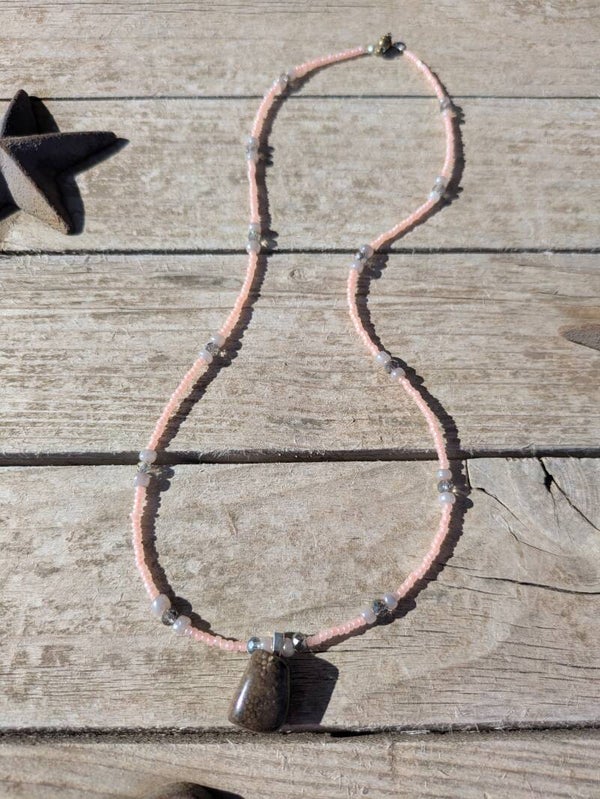 Peach Beaded Charlevoix Pendant Necklace