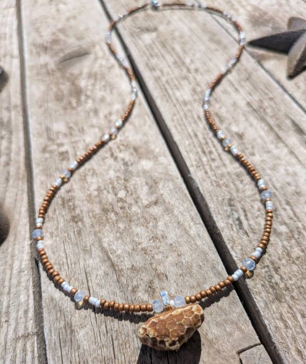 Burnt Orange Beaded Honeycomb Coral Necklace