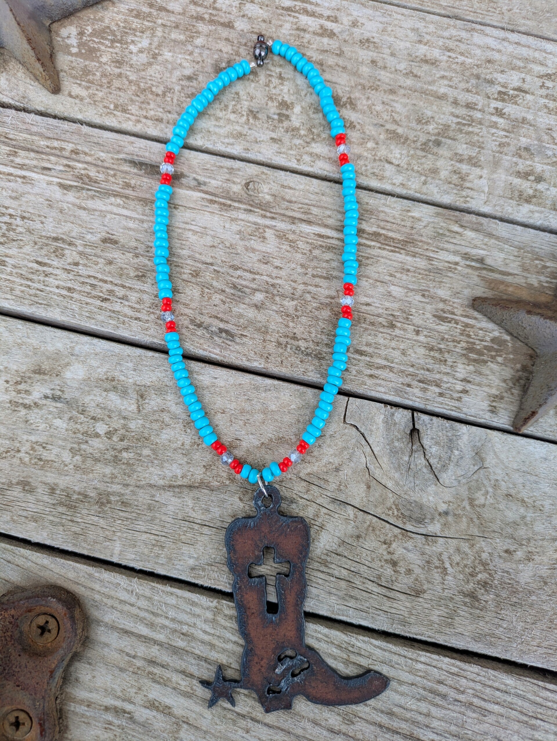 Turquoise Faith Boot Rearview Mirror Charm