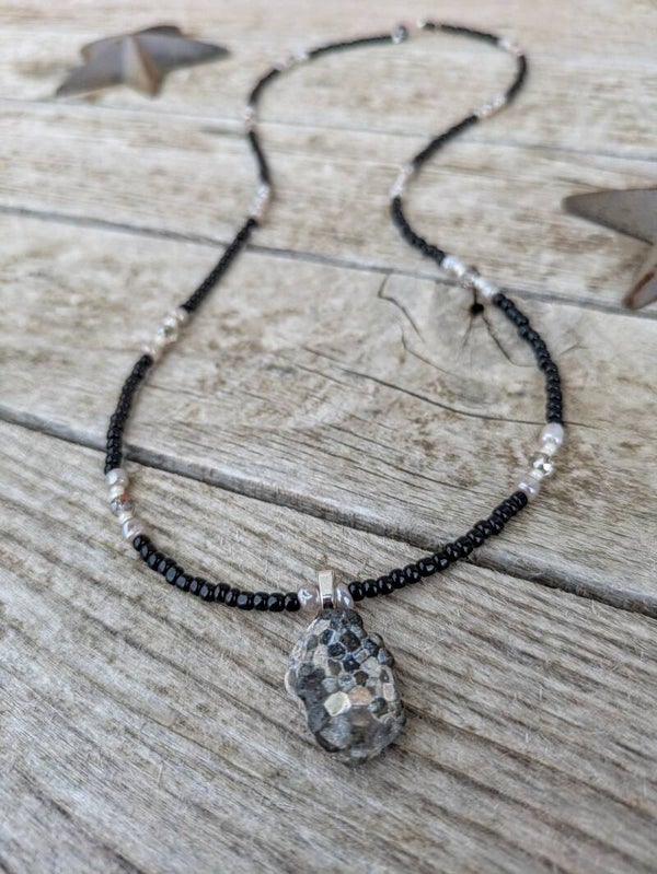 Black and Grey Honeycomb Coral Beaded Necklace