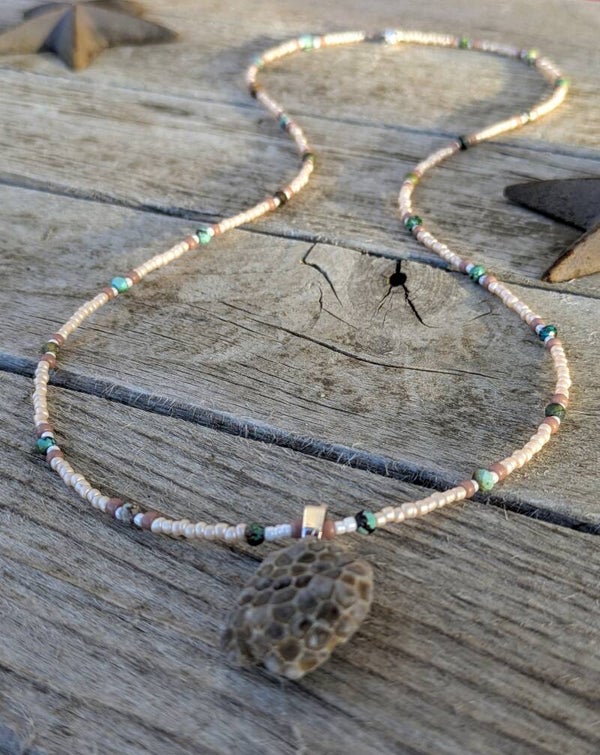 Honeycomb Coral Beaded Necklace