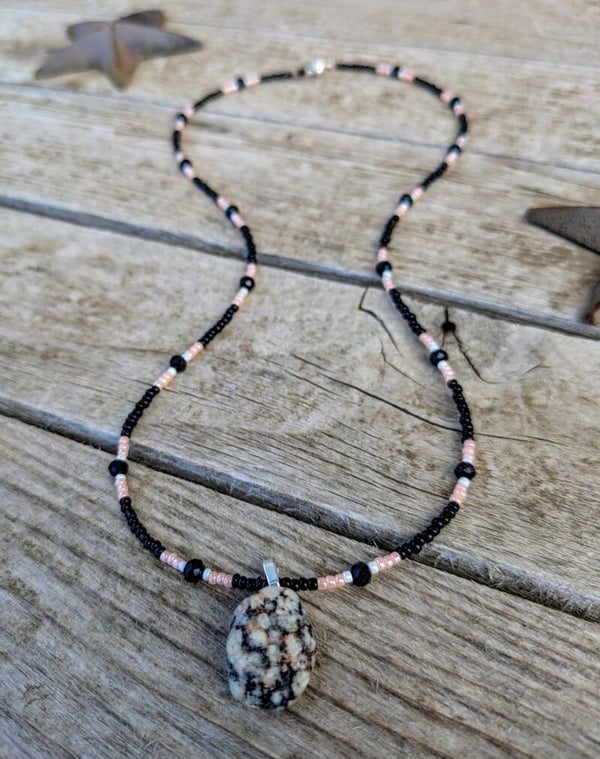 Lake Michigan Granite Hand Beaded Necklace
