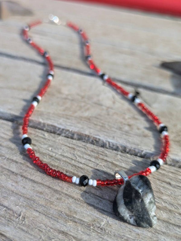 Red and Black Beaded Stone Necklace