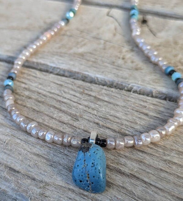 Lelenau Blue Hand Beaded Necklace