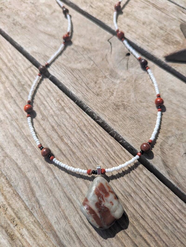 Brecciated Jasper Hand Beaded Necklace