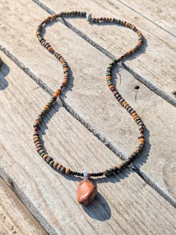 Colorful Lake Michigan Granite Hand Beaded Necklace