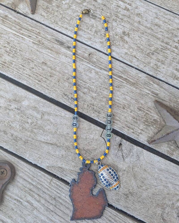 Go Blue Football Hand Beaded Michigan Car Charm