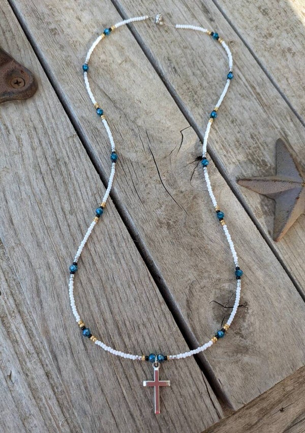 Hand Beaded Cross Necklace