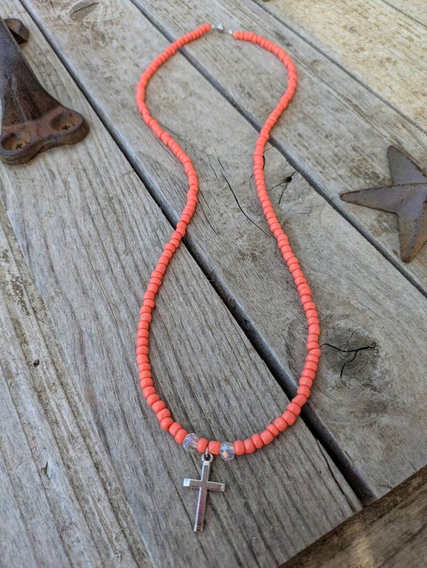 Coral Cross Necklace